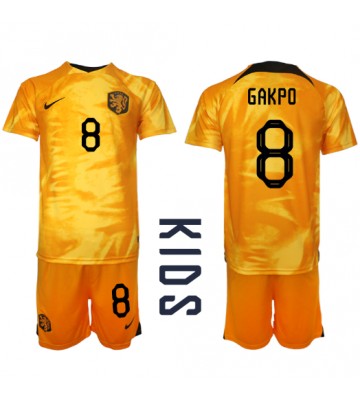 Lacne Dětský Futbalové dres Holandsko Cody Gakpo #8 MS 2022 Krátky Rukáv - Domáci (+ trenírky)